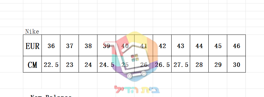 טבלת מידות של הספק