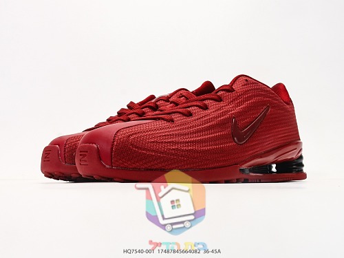 נעלי ריצה Nike Shox אדומות עם עמודי בלימה שחורים בעקב 5