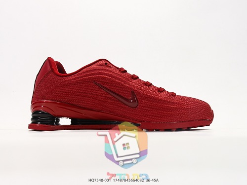 נעלי ריצה Nike Shox אדומות עם עמודי בלימה שחורים בעקב 8