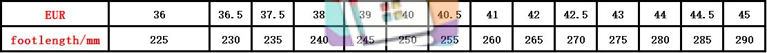 טבלת מידות של הספק