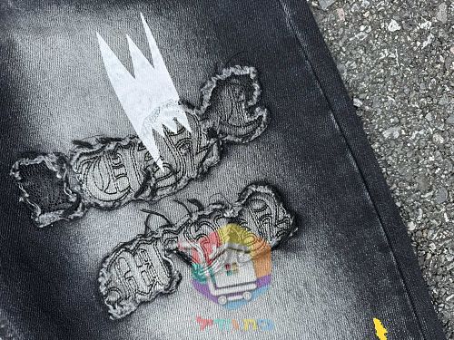 ג'ינס Chrome Hearts רחב עם קרעים בשני גוונים 3