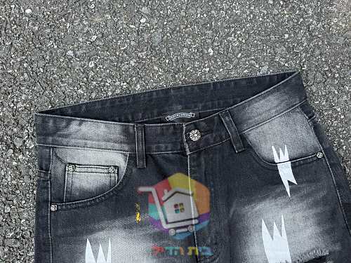 ג'ינס Chrome Hearts רחב עם קרעים בשני גוונים 8