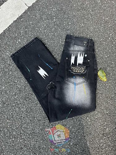 ג'ינס Chrome Hearts רחב עם קרעים בשני גוונים 10