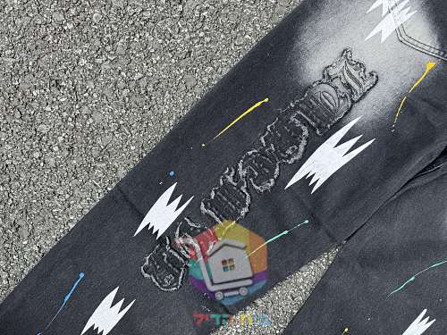 ג'ינס Chrome Hearts רחב עם קרעים בשני גוונים 11