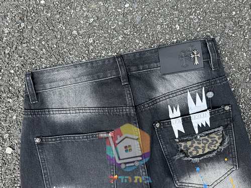 ג'ינס Chrome Hearts רחב עם קרעים בשני גוונים 13