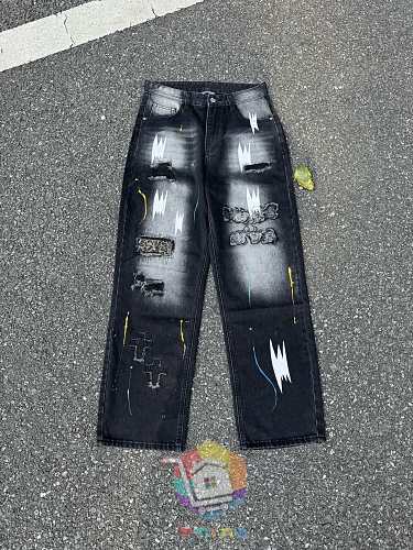 ג'ינס Chrome Hearts רחב עם קרעים בשני גוונים 16