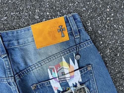 ג'ינס Chrome Hearts רחב עם קרעים בשני גוונים 20