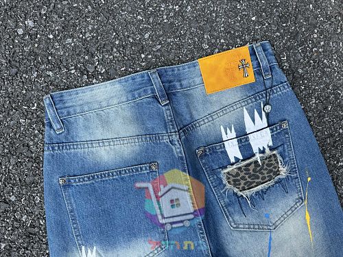 ג'ינס Chrome Hearts רחב עם קרעים בשני גוונים 21