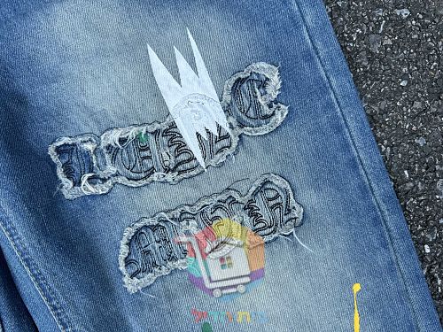 ג'ינס Chrome Hearts רחב עם קרעים בשני גוונים 25