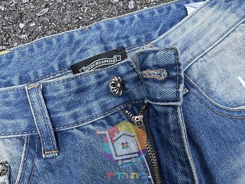 ג'ינס Chrome Hearts רחב עם קרעים בשני גוונים 26