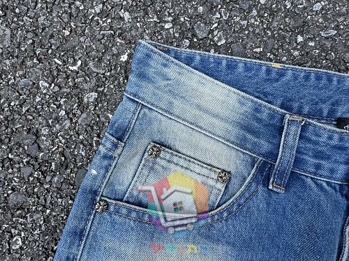 ג'ינס Chrome Hearts רחב עם קרעים בשני גוונים 27