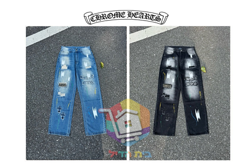 ג'ינס Chrome Hearts רחב עם קרעים בשני גוונים 34