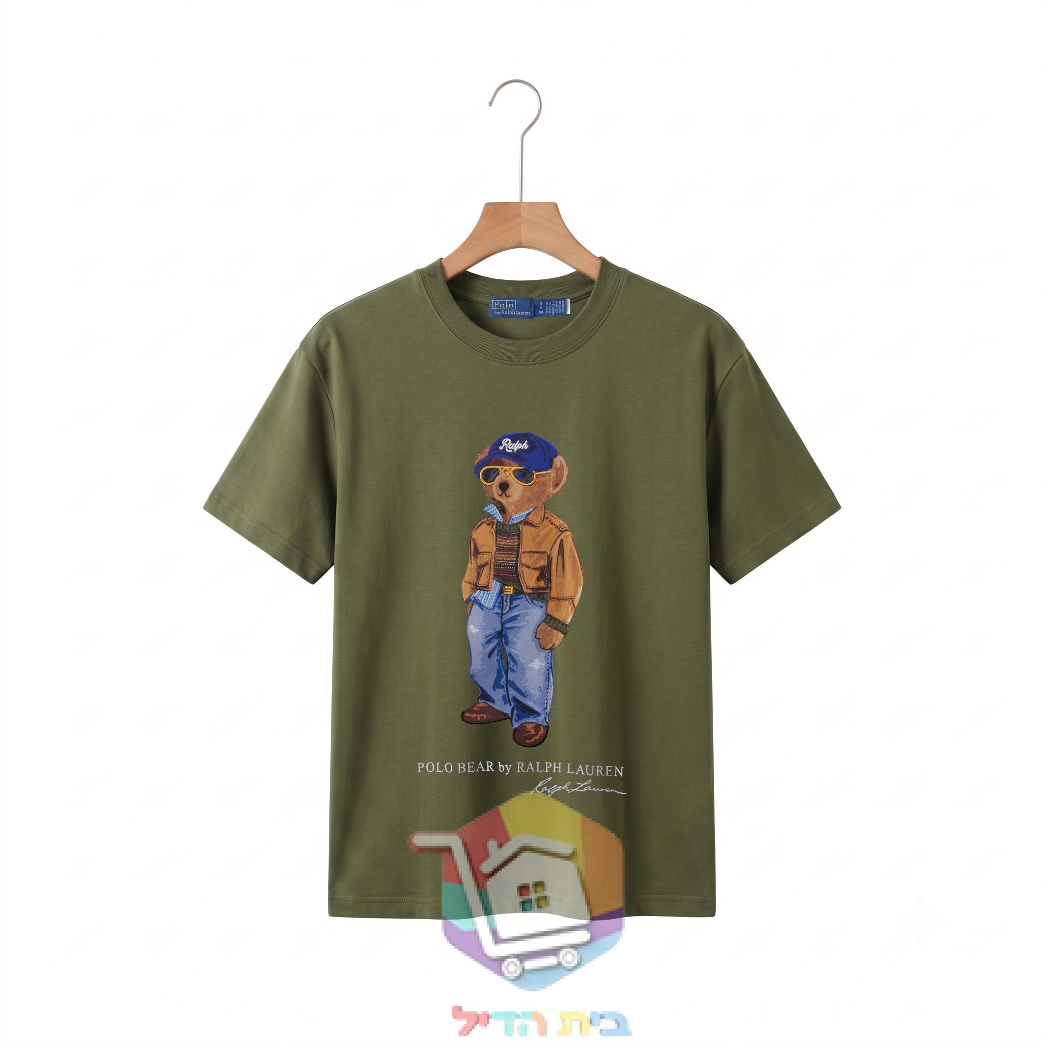 חולצת טי Polo Ralph Lauren עם דוב בגוון זית