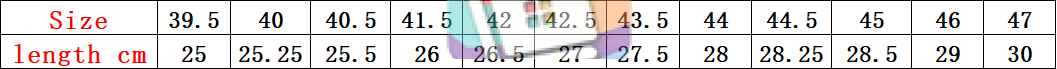 טבלת מידות של הספק