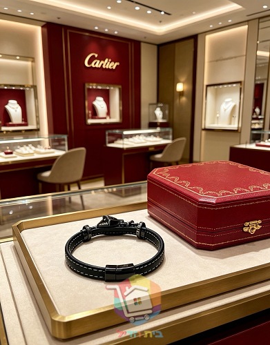 צמיד עור Cartier עם ראש פנתר וטבעות משובצות 6