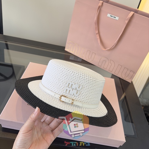 כובע קש Miu Miu עם רצועת עור 10
