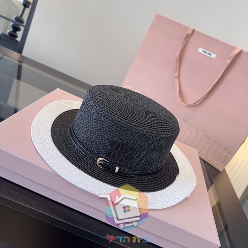 כובע קש Miu Miu עם רצועת עור 19