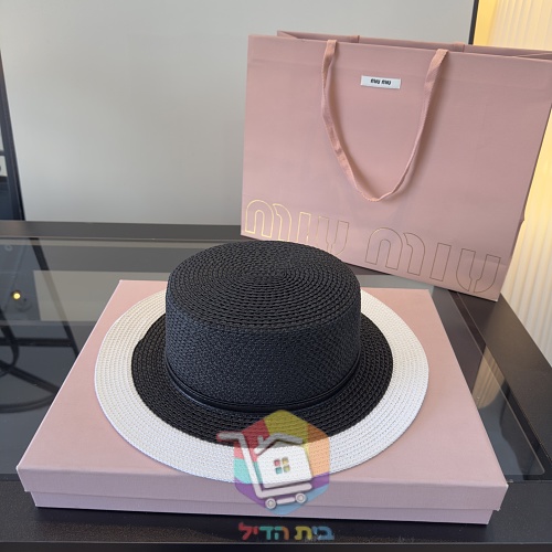 כובע קש Miu Miu עם רצועת עור 21