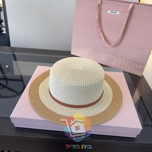 כובע קש Miu Miu עם רצועת עור 29