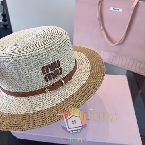 כובע קש Miu Miu עם רצועת עור 31